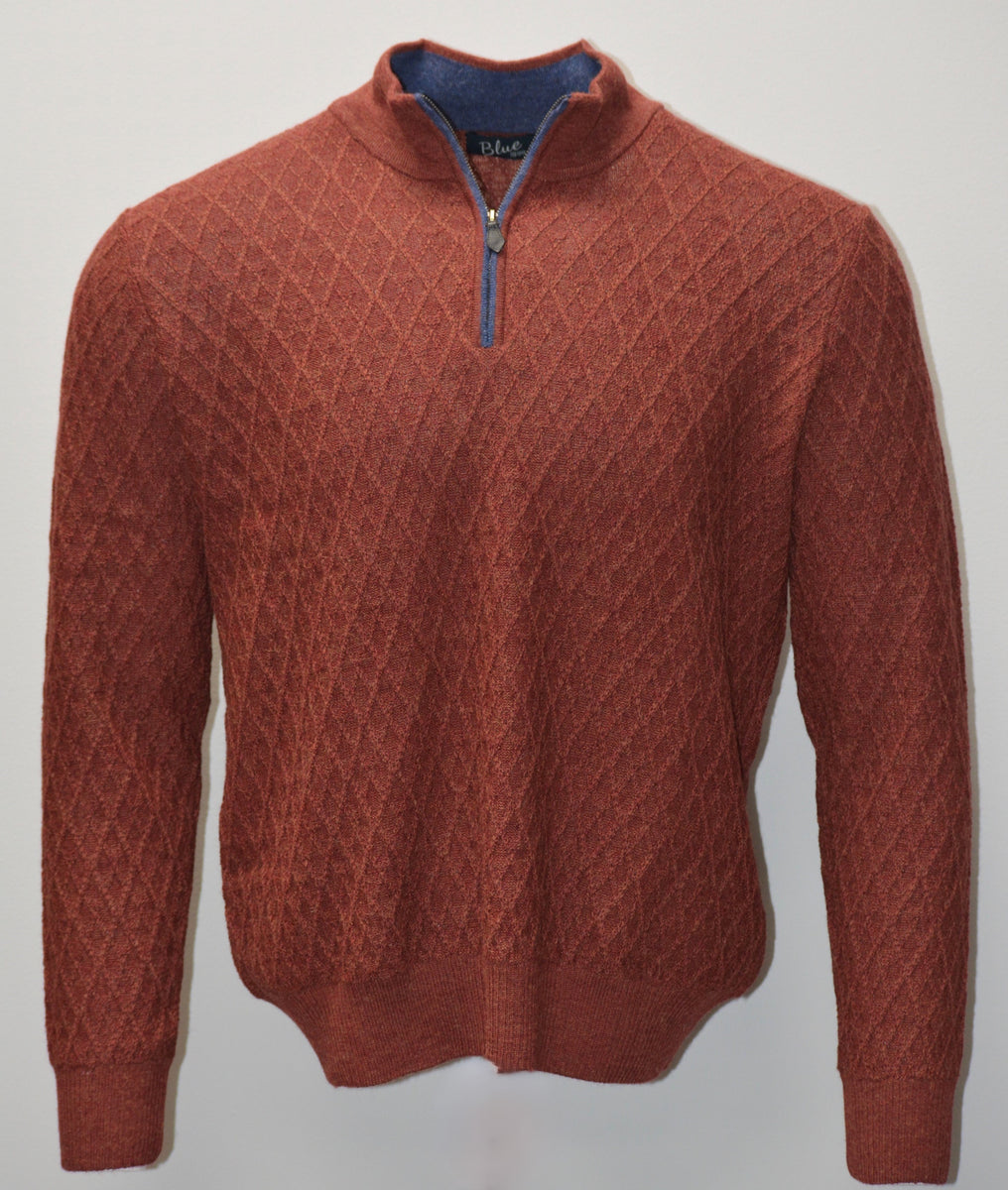 alpaca様 Men's 100% Baby Alpaca Diamond Texture 1/4 Zip – Blue 1899