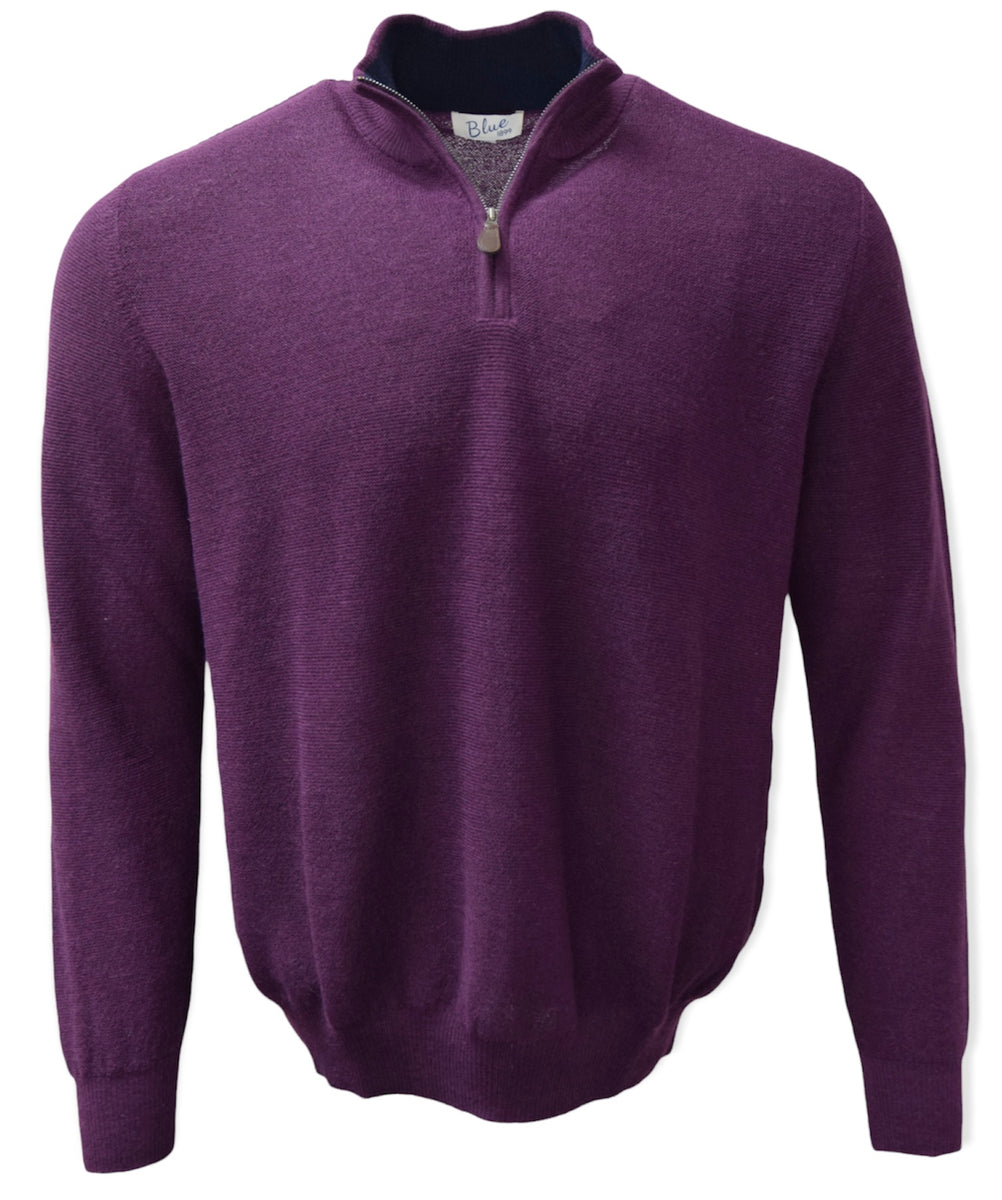 Men's 100% Baby Alpaca 1/4 Zip Links Knit Sweater – Blue 1899
