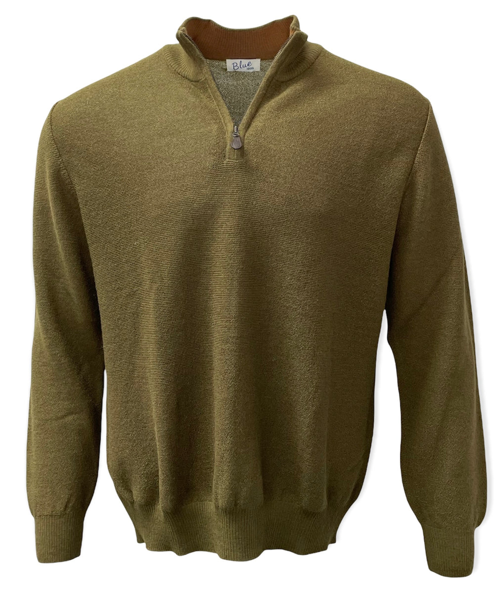 Men's 100% Baby Alpaca 1/4 Zip Links Knit Sweater – Blue 1899
