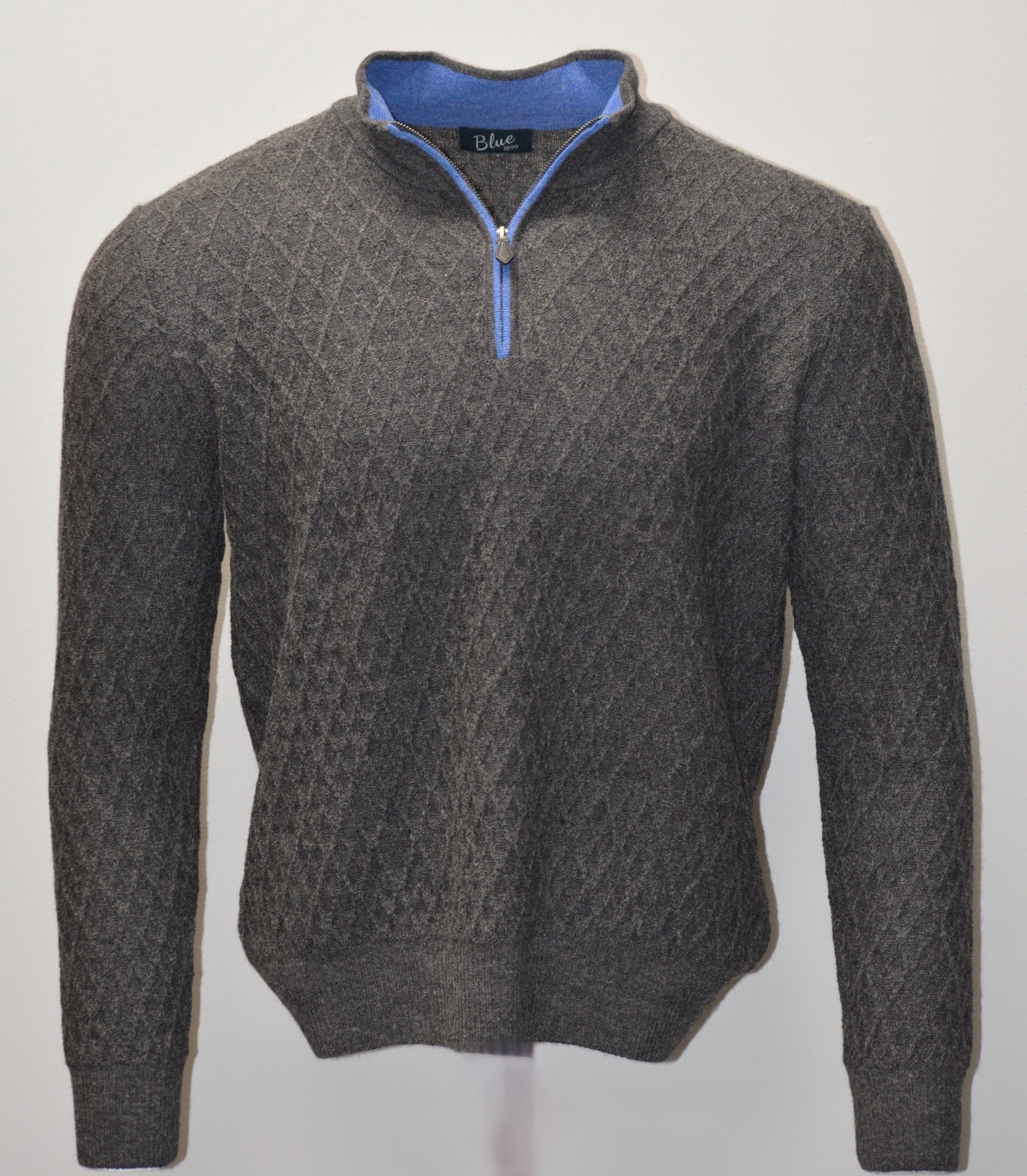 Men's 100% Baby Alpaca Diamond Texture 1/4 Zip – Blue 1899