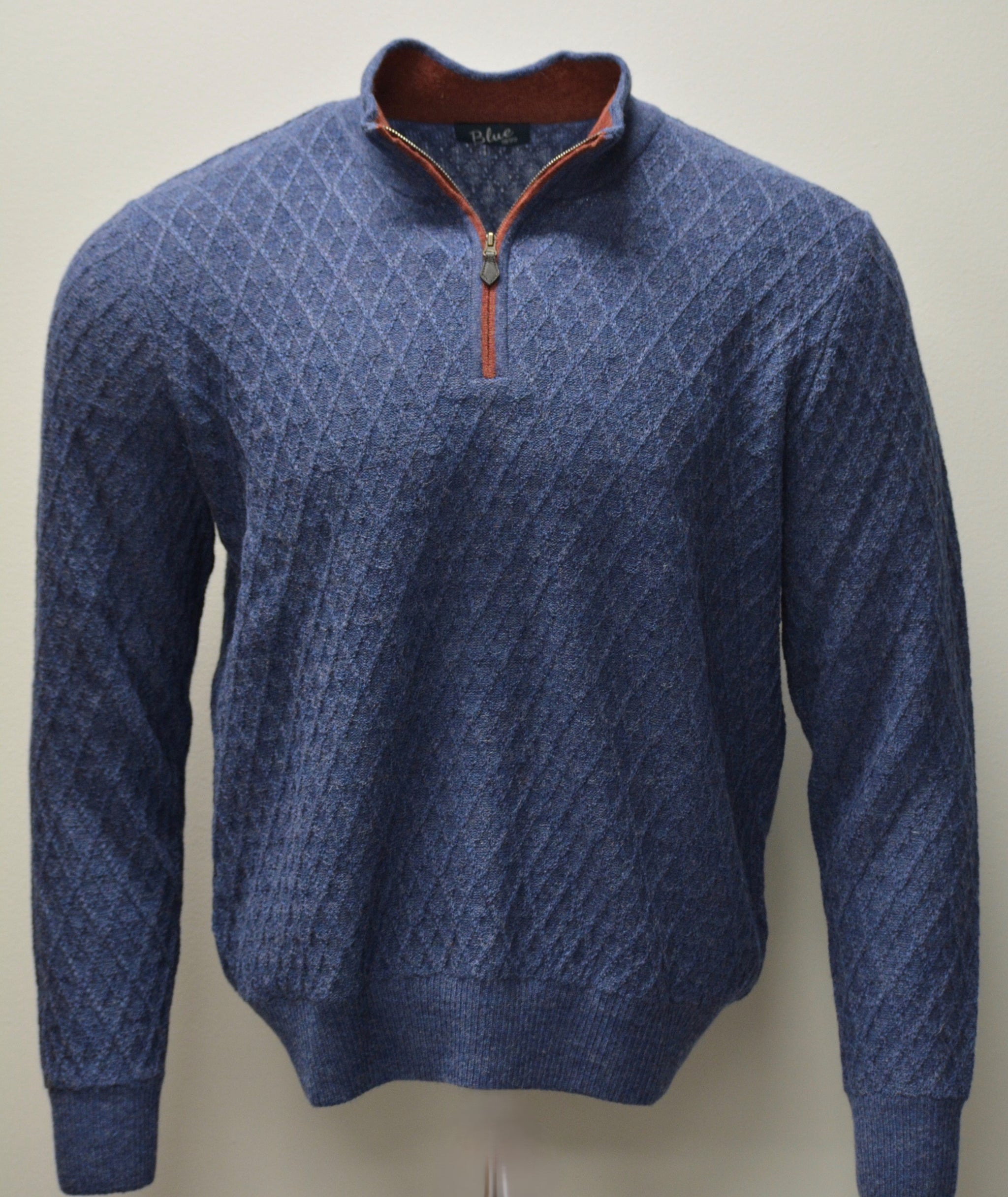 Men's 100% Baby Alpaca Diamond Texture 1/4 Zip – Blue 1899