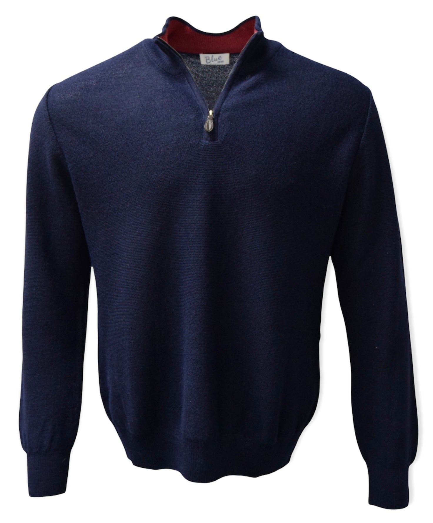 アルパカページ Men's 100% Baby Alpaca 1/4 Zip Links Knit Sweater – Blue 1899